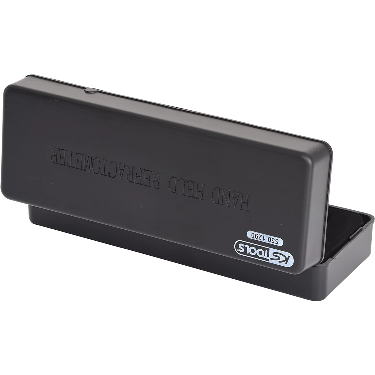 Schwarzer KSTOOLS Refraktometer-Koffer, geöffnet. Schriftzug 'HAND HELD REFRACTOMETER'.